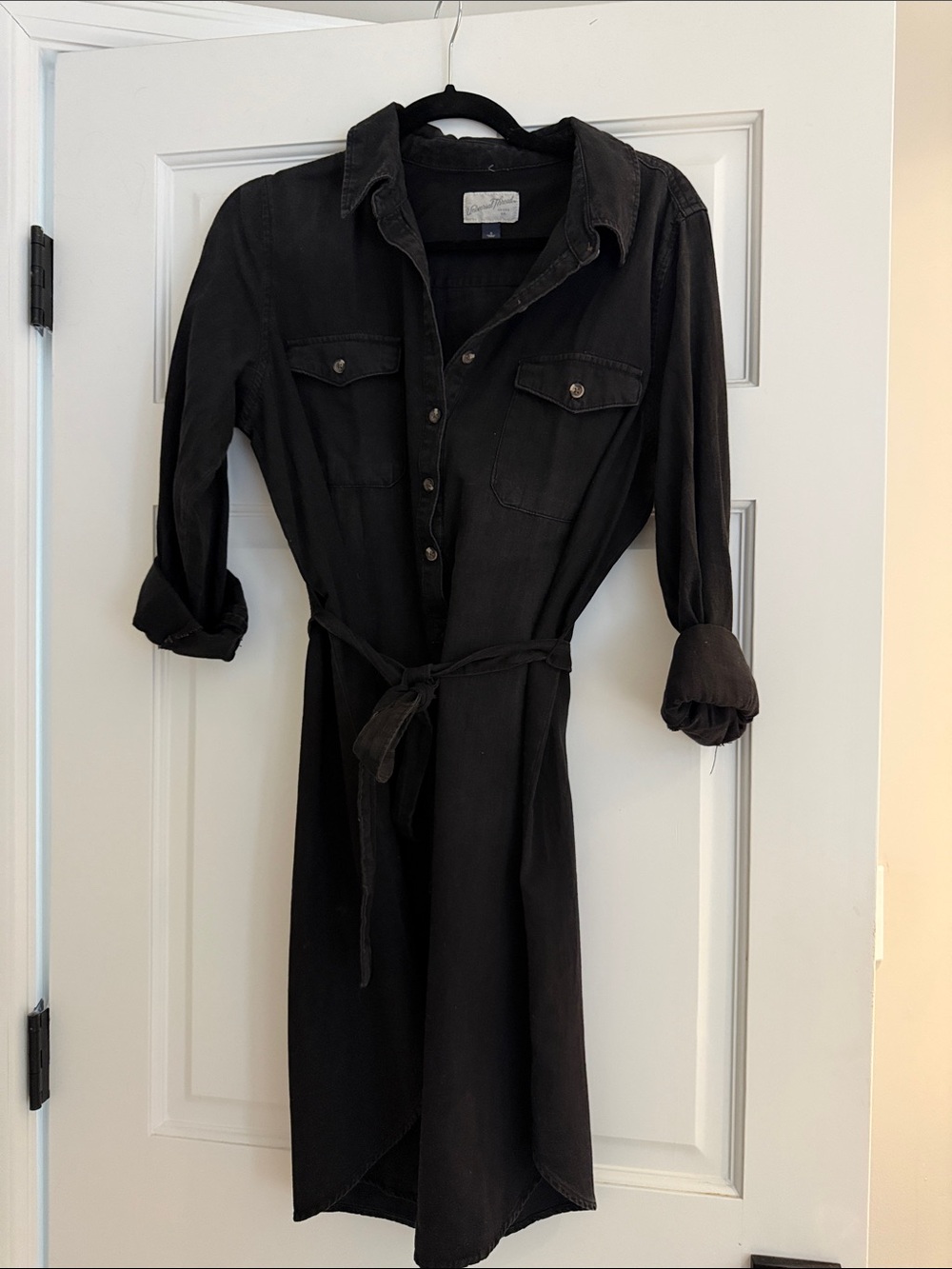 Universal Thread Black Long-Sleeve Shirt Dress with Tie Belt